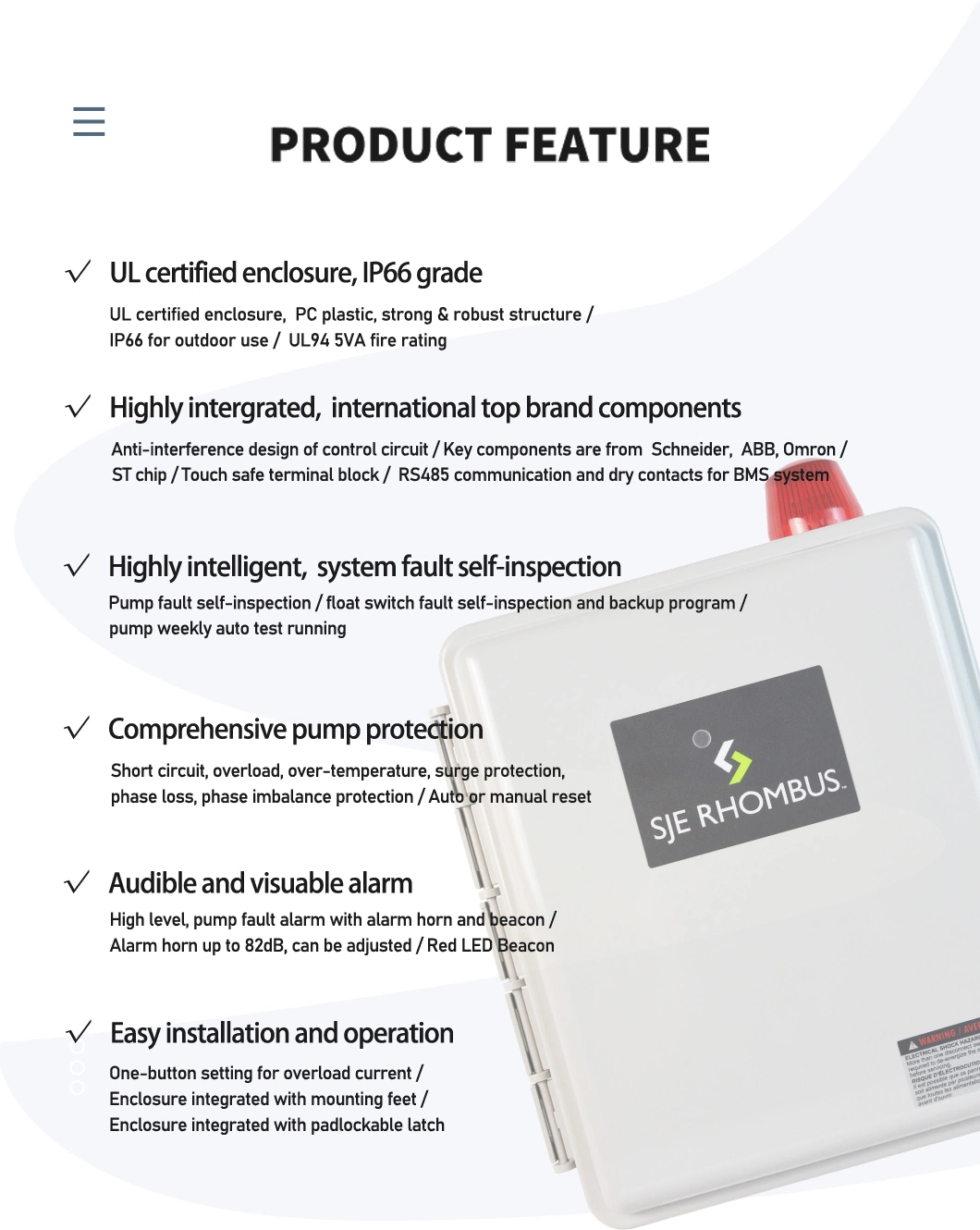 Intelligent Pump Controller for Sewage Pump Control, Three Phase Simplex, 380VAC, Full Pump Protection Function, High Level Alarm, Weekly Exerciser